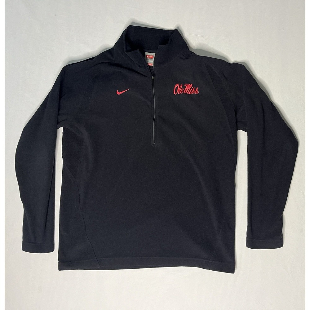 Nike Fit Therma Ole Miss Rebels Fleece Pullover Men's SZ Large Black Zip Jacket